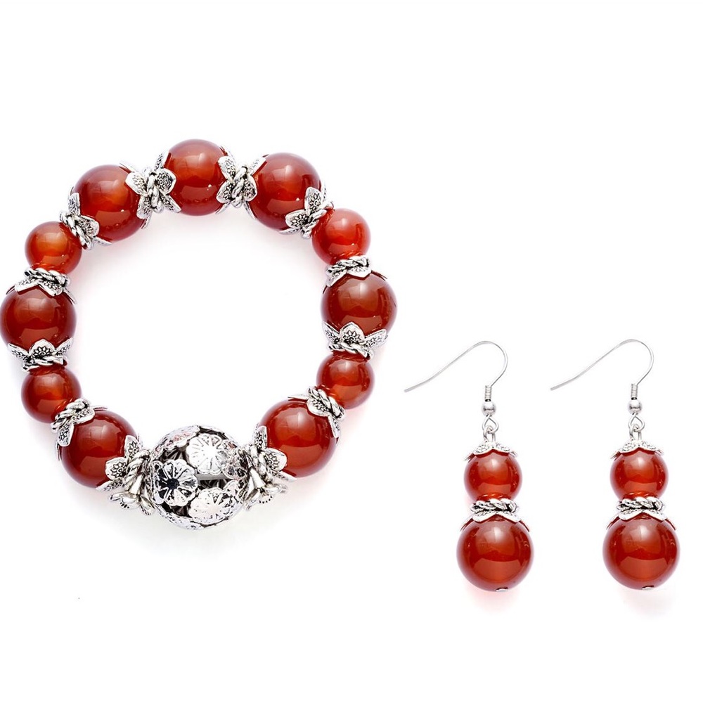 Red Agate Bracelet and Earring Set